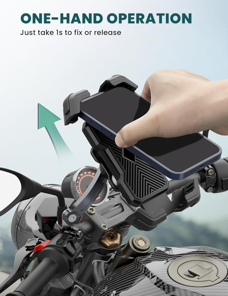 Grefay Motorcycle Phone Mount Holder 2025 [Dual Vibration Dampener] - Phone Holder for Motorcycle Rearview Mirror with 360° Rotation for iPhone 16/15/ 14/13 Pro Max, 4.5-7.2 Inch Smartphone - Image 4